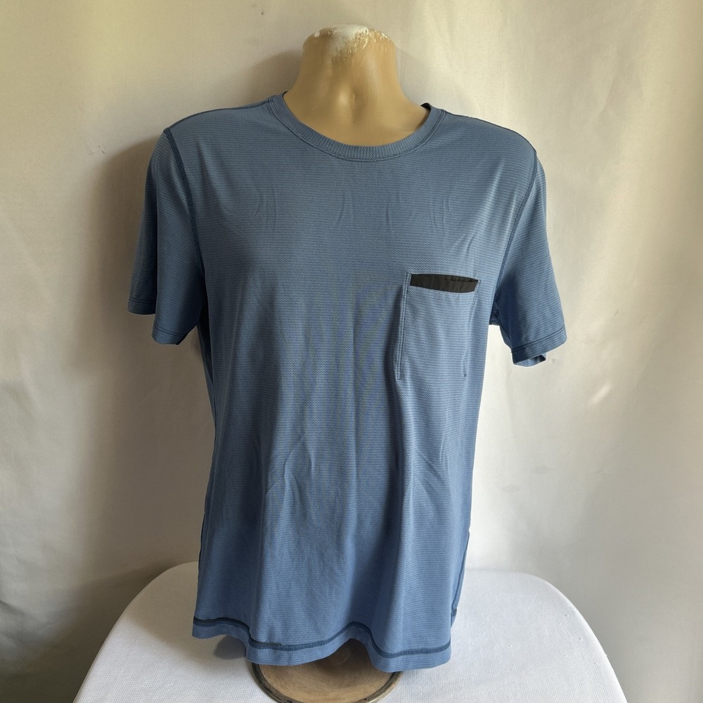Lululemon Shirt Mens Sz M? Blue Tee Short Sleeve Pocket Crewneck Athleisure